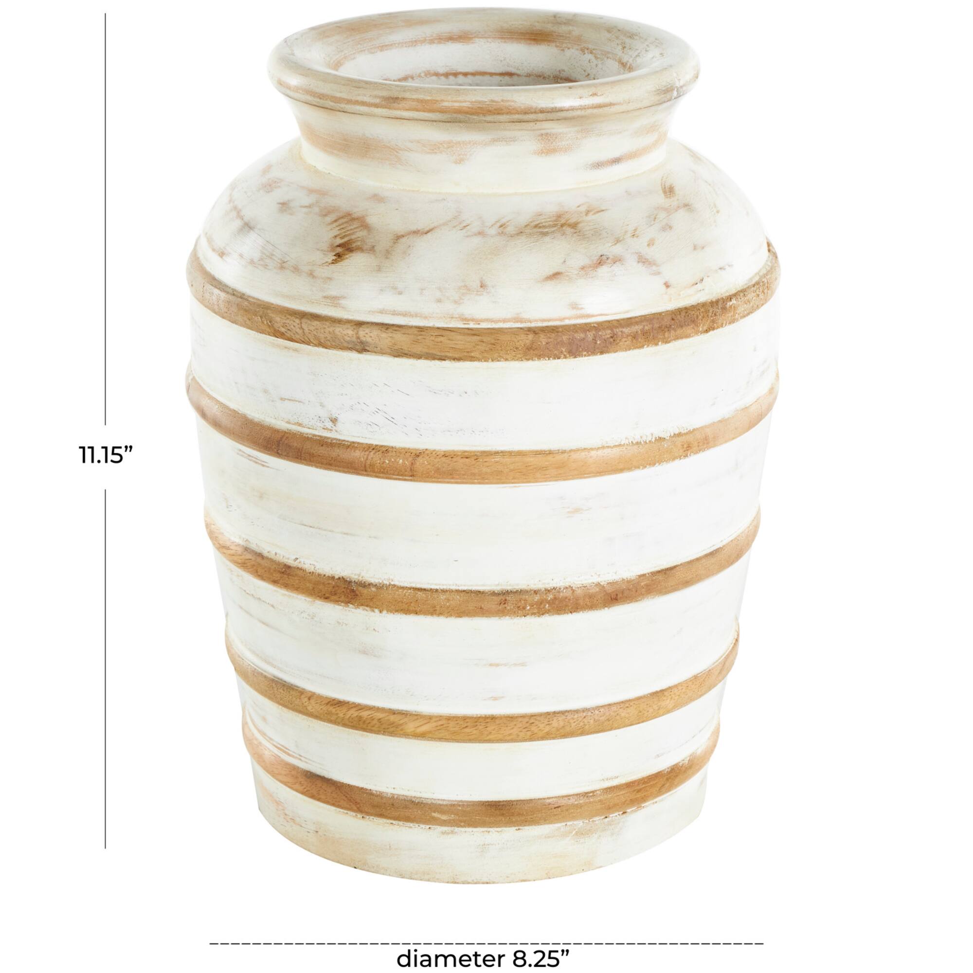 11" Brown Horizontal Ridge Mango Wood Distressed Vase